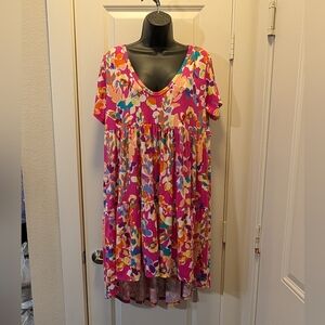 Fuschia Multicolored Floral Boutique Babydoll Dress